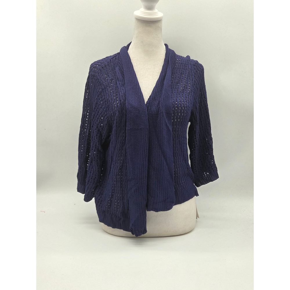 LOMON Women's Navy Open Knit Draped Cardigan Size M 100% Viscose NWT 101-650